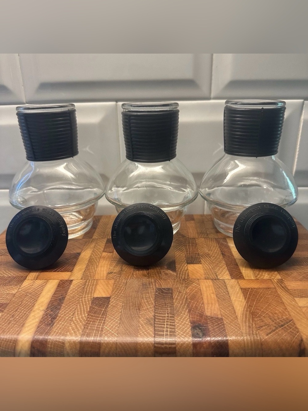 Glasbake McKee Hottle Carafe Jeannette Glass Coffee 10oz USA Set of 3 MCM Diner